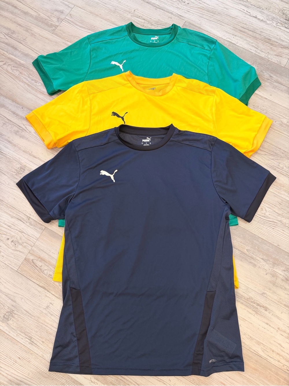 Puma Men’s Crew Neck Performance Tees - Green, Yellow, Navy